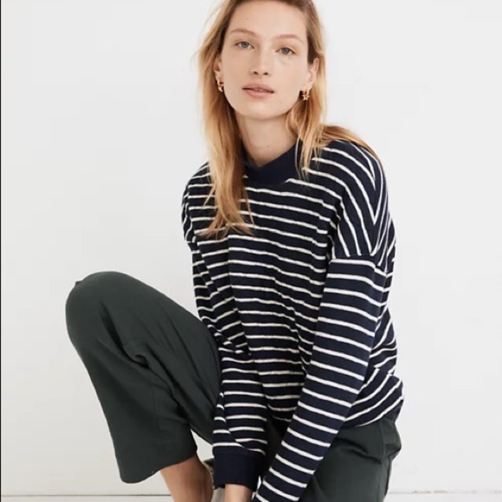 Madewell quilted stripe mock neck sweatshirt Sz L